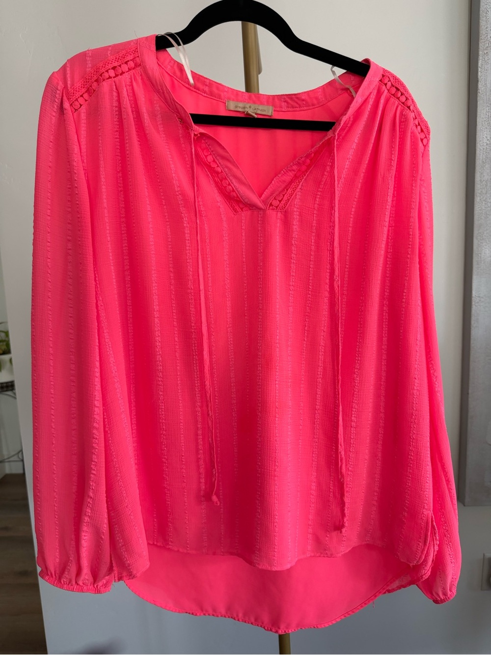 338. Gibson & Latimer Women's Tie-Front Peasant Blouse - Pink - Picture 2 of 4